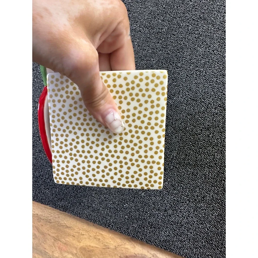 Happy Everything Laura Johnson Mini Square Nesting Cube Gold Polka Dot Red Apple